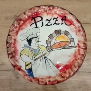 Kézzel festett kerámia pizzatányér 33cm átmérőjű